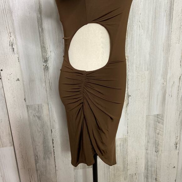 NWT Ronny Kobo Lana Dress Brown One Shoulder Asymmetrical Mini Party Size XS - Picture 7 of 13